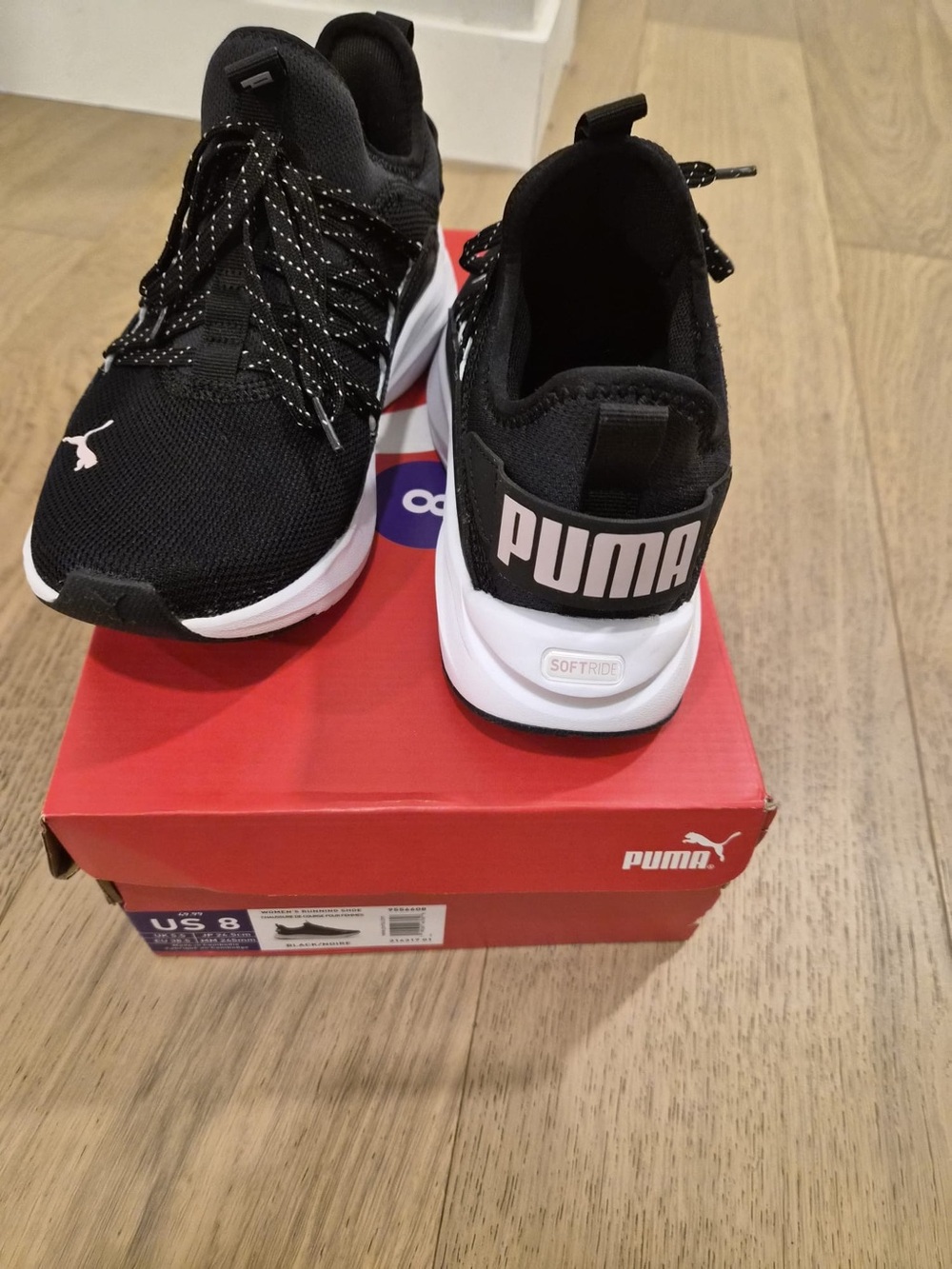 Puma Black and White Knit Lace-Up Sneakers - Picture 6 of 9